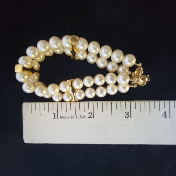 Vintage Napier Gold-Toned Faux Pearl Double Strand Necklace Bracelet Earring Set - Picture 13 of 16
